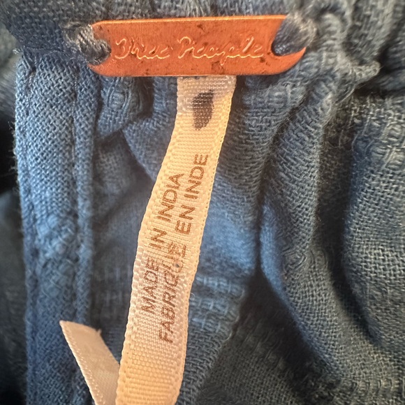 Free People Puff Sleeve Maxi Midi Blue Textured Dress NWOT - Picture 6 of 7